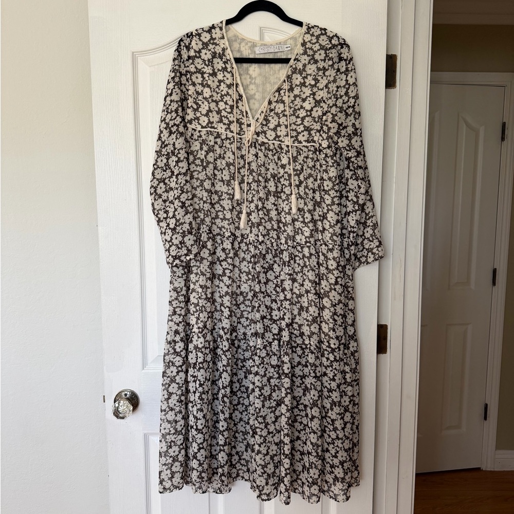 Christy Dawn Black and Cream Floral Long Sleeve Dress